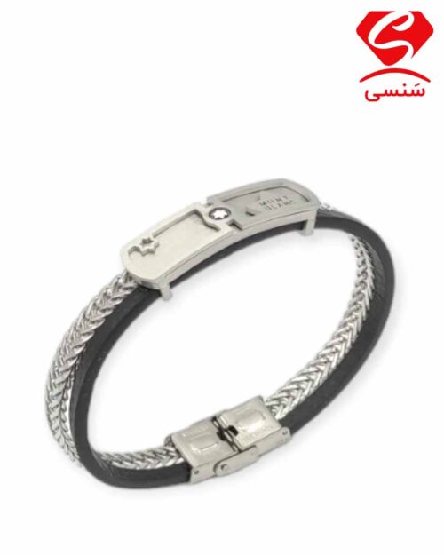 دستبند چرم و استیل کد68