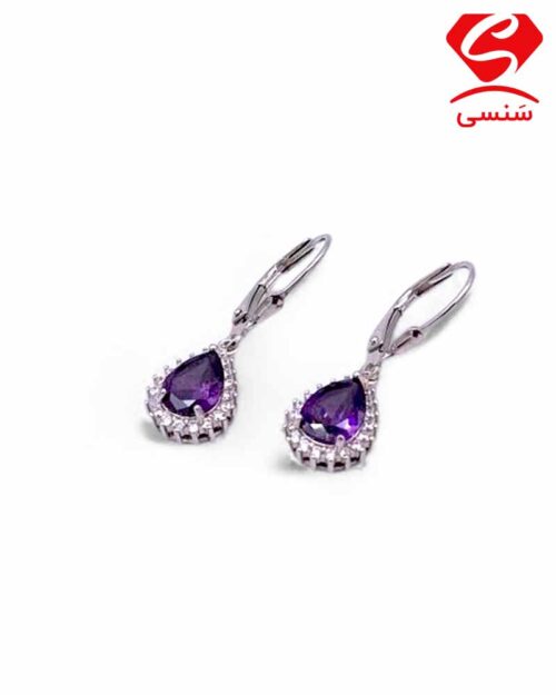 گوشواره نقره اشکی آمتیست کد 110